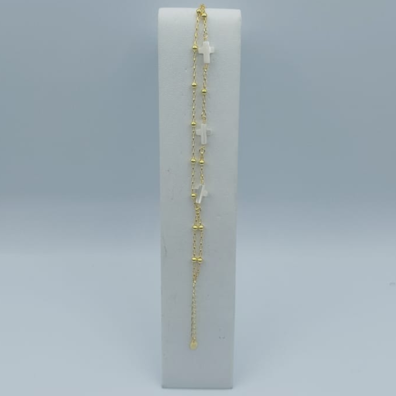 Pulsera Doble 3 Cruces Nacar