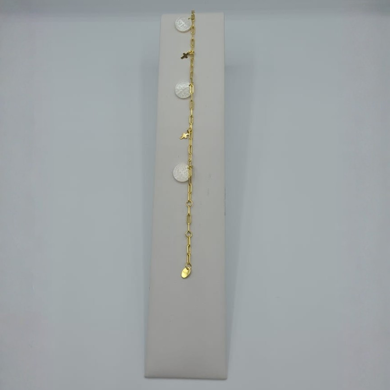 Pulsera Eslabon 3 S San Benito Y 2 Cruces Doradas