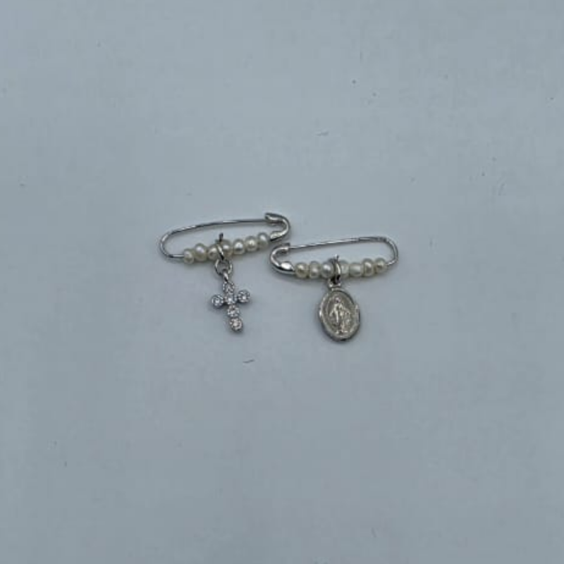 Pin  Silver  Cruz O V.M Con Perla