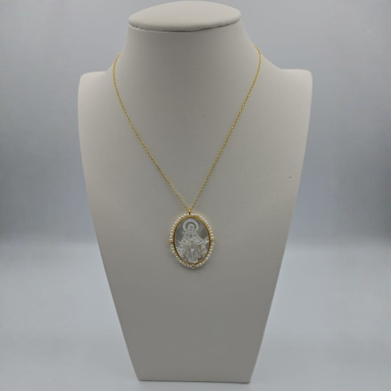 Cadena ajustable medalla V.Milagrosa nacar perla extragrande 22x30mm