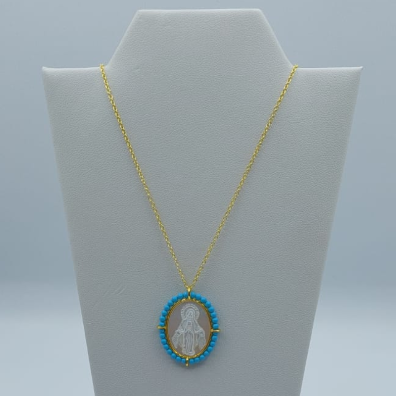 Cadena Virgen Milagrosa Turquesa Mediana