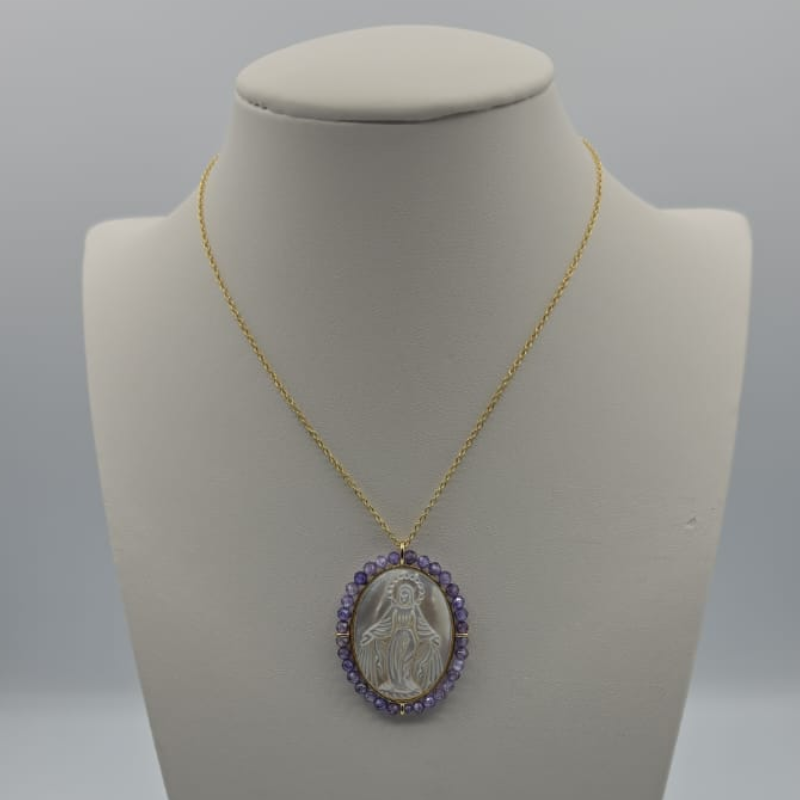 Cadena ajustable medalla V.Milagrosa nacar amatista 22x30mm