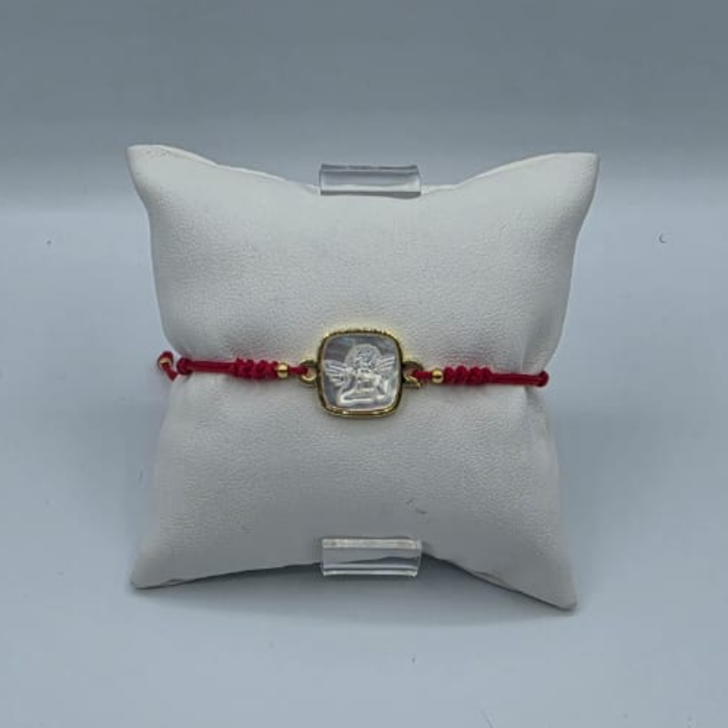Pulsera hilo rojo,medalla angel de la guarda nacar 14x14mm