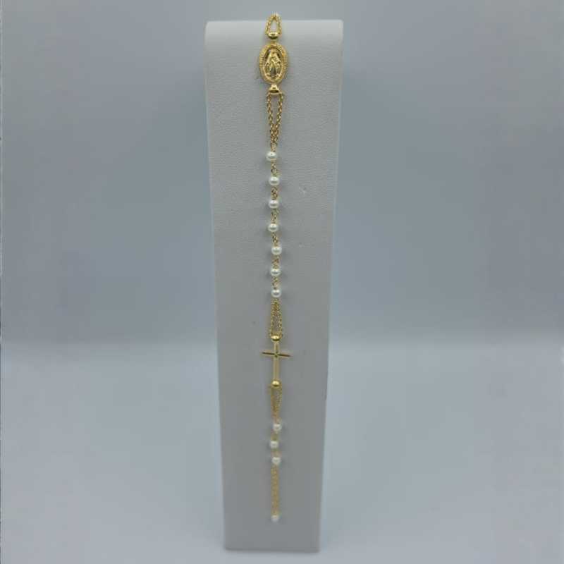 Pulsera rosario perla V.Milagrosa, cruz