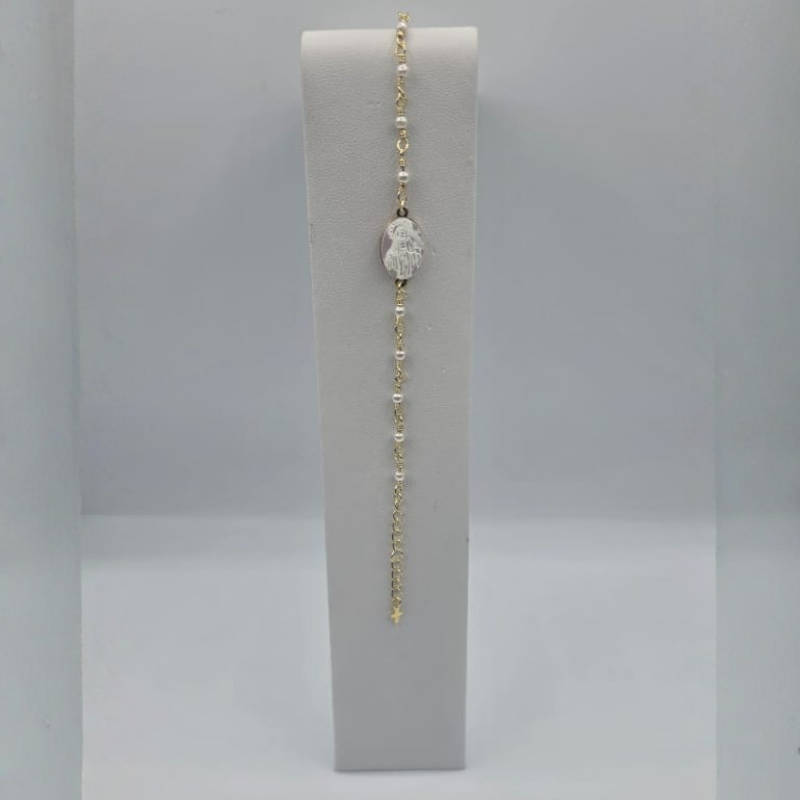 Pulsera perla dije V.Milagrosa oval nacar 10x14mm