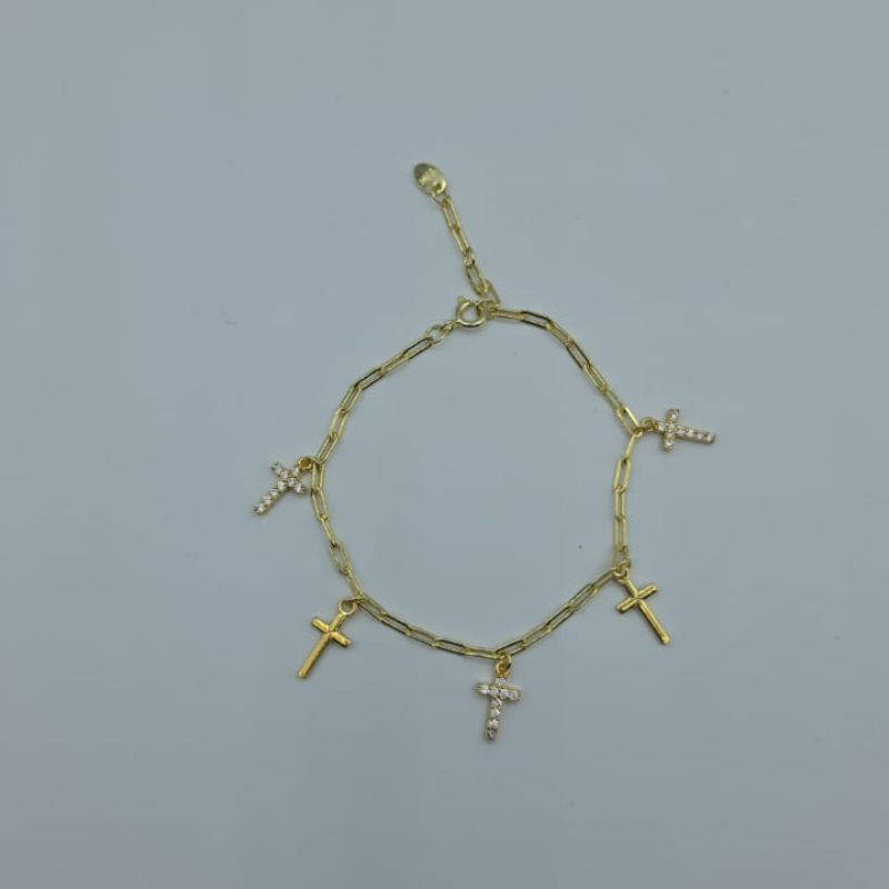 Pulsera eslabon dijes cruces circon y plane