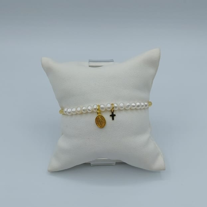 Pulsera Balin Y   Cruz Mini Y V.M Mini Con Perla