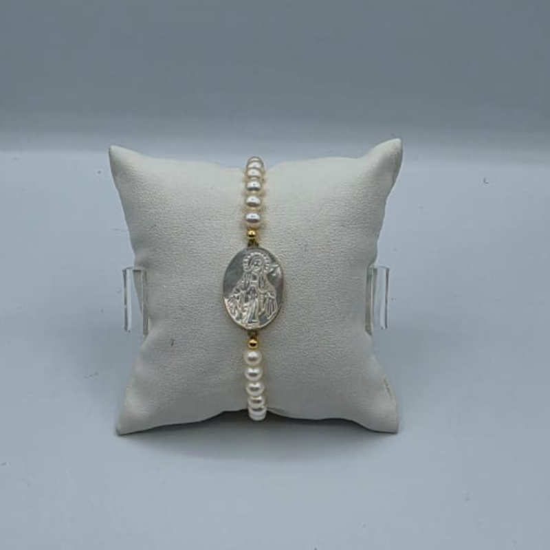 Pulsera elastica perla medalla V.Milagrosa nacar 15x20mm