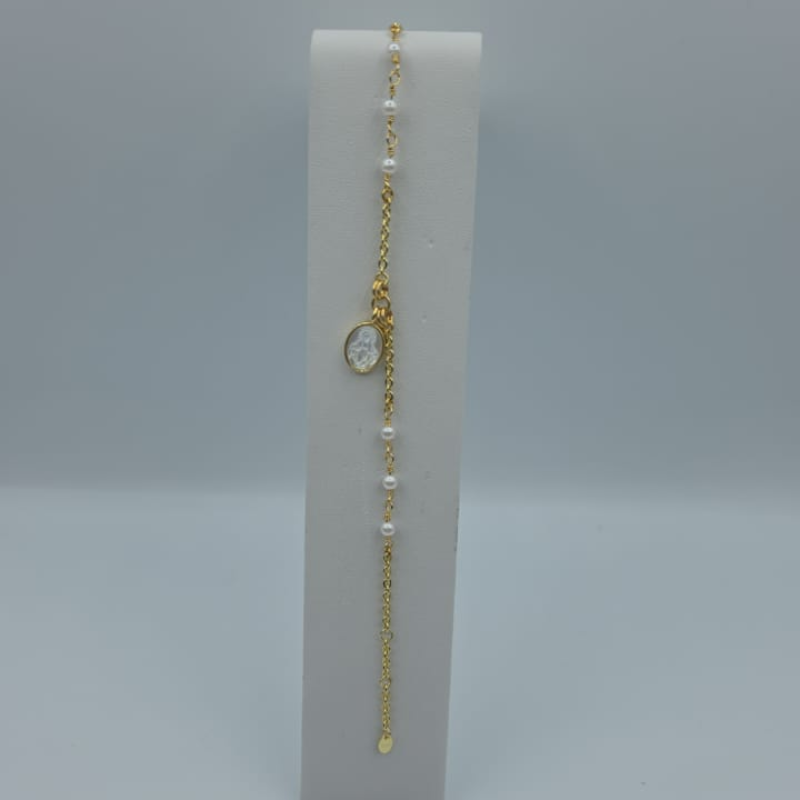 Pulsera perla dije V.Milagrosa nacar mini 8x11mm