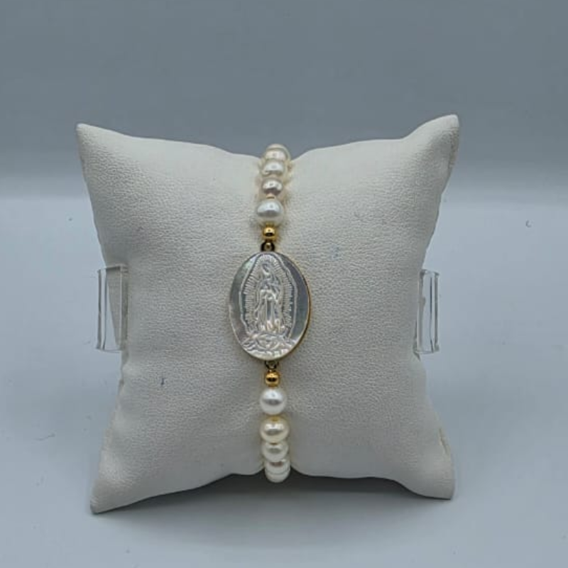 Pulsera elastica, medalla V.Guadalupe nacar engastada 15x20mm