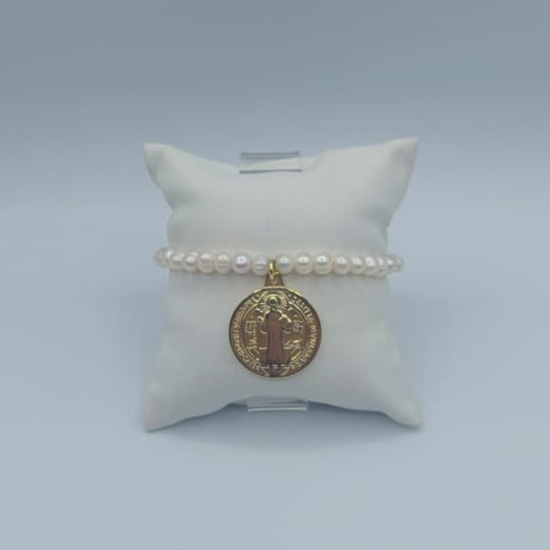 Pulsera   San Benito Dorado 30Mm Con Perla