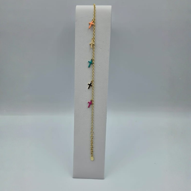 Pulsera cadena dijes cruces esmalte colores y plane