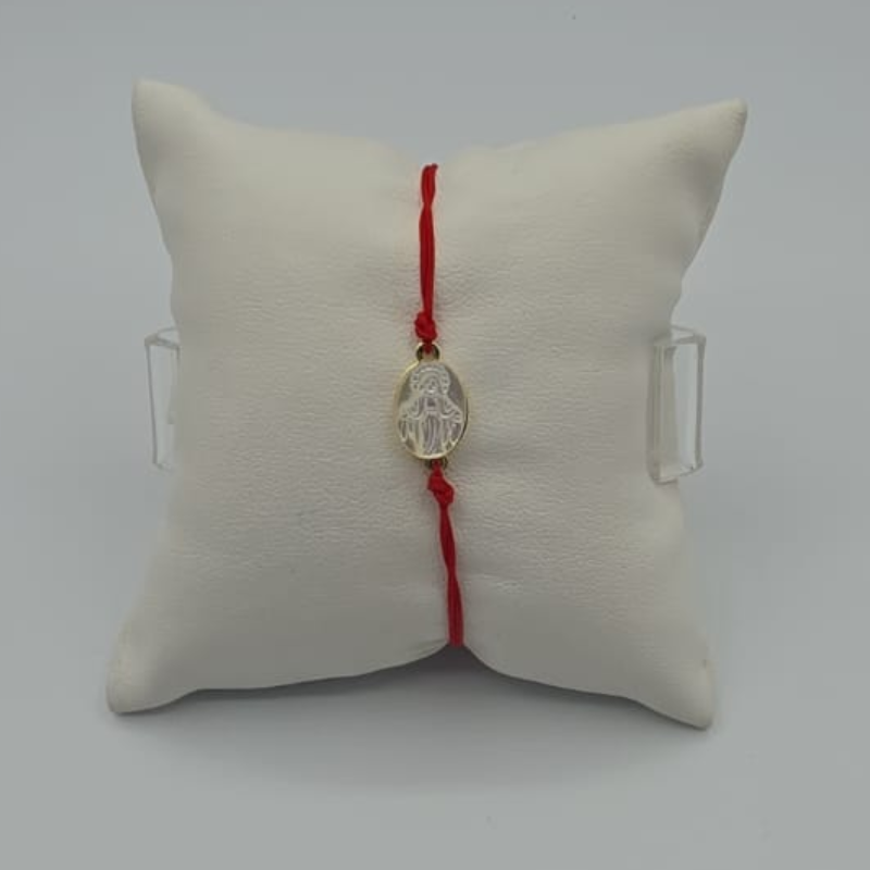Pulsera De Hilo Rojo Con Virgen Milagrosa Ovalada Mini