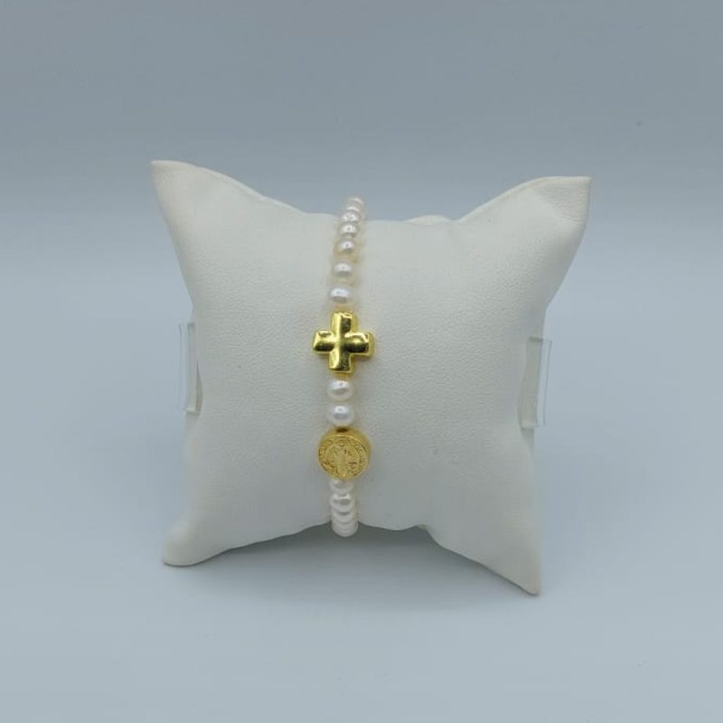 Pulsera  2 S San Benito,2 Cruz Con Perla