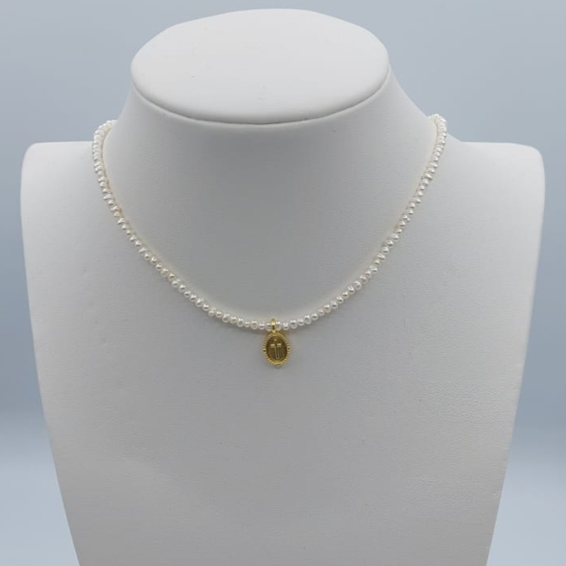 Collar   Cruz Dorado Con Perla