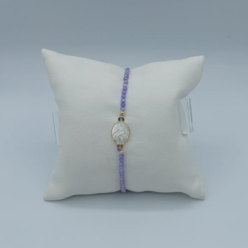 Pulsera Hilo Morado  V.Milagrosa Oval Mini Amatista