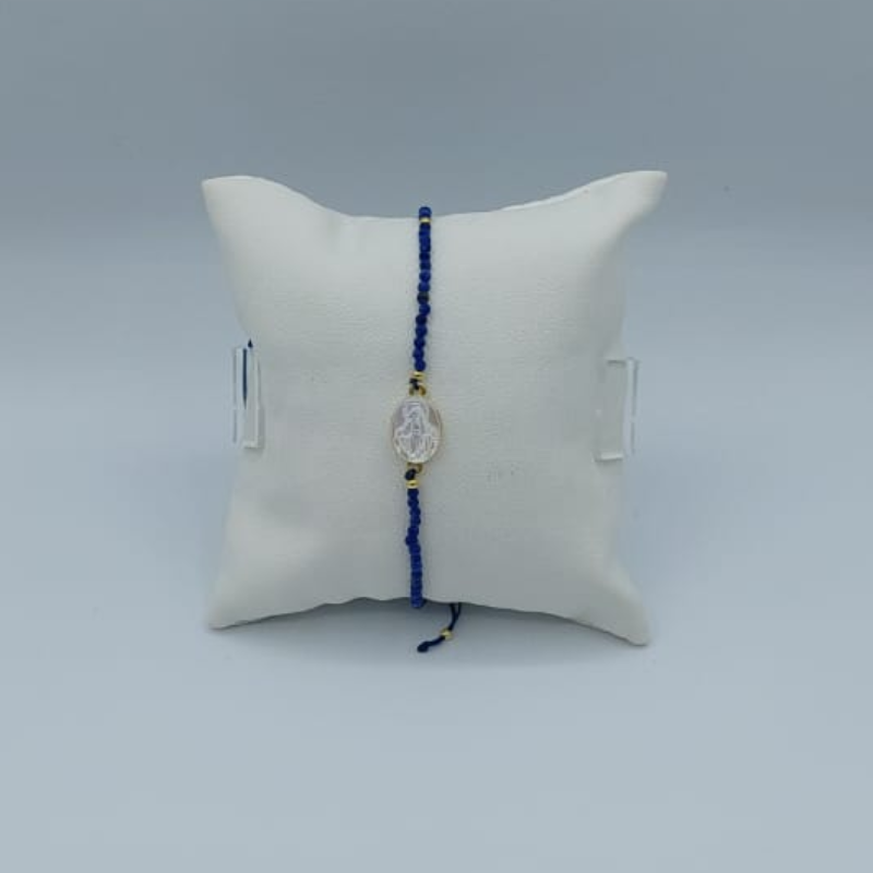 Pulsera Hilo Azul  V.Milagrosa  Oval Mini Con Zafiro
