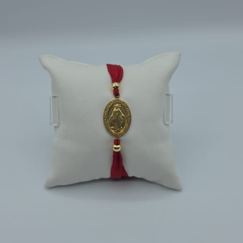 Pulsera Seda Roja  V.Milagrosa Dorada Grande