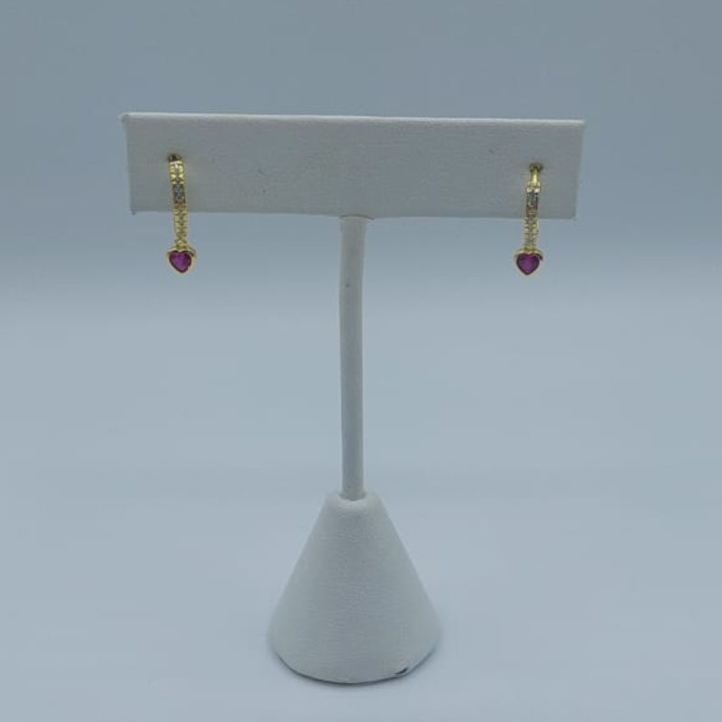 Argollas Circon  Corazon Mini Rojo