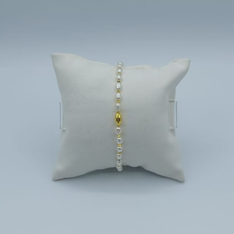 Pulsera  Tipo Arroz Ajustable Con Perla