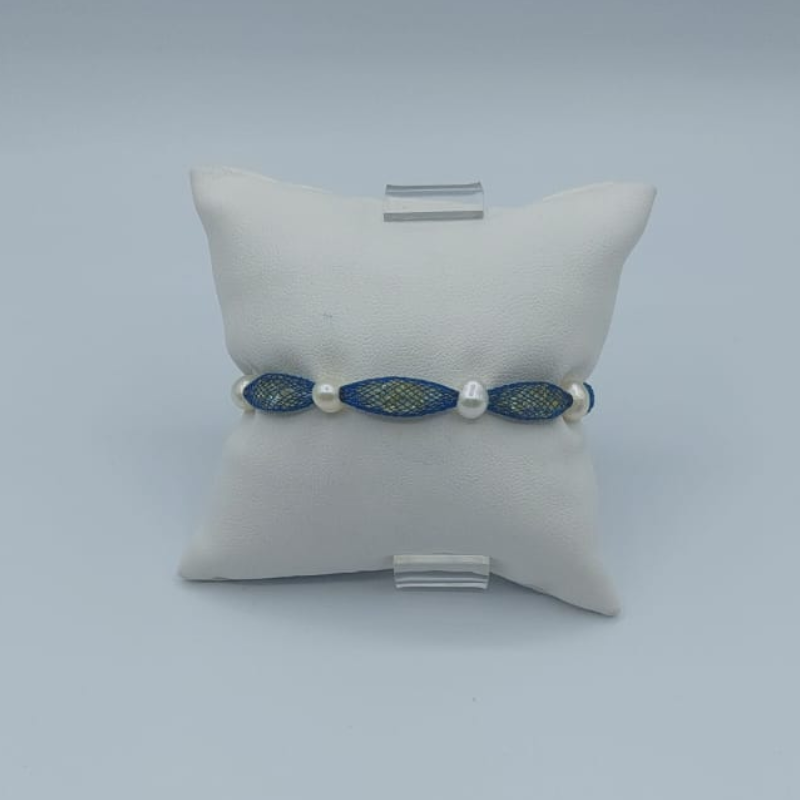 Pulsera De Malla Con 5 S Separadas Azul Con Perla