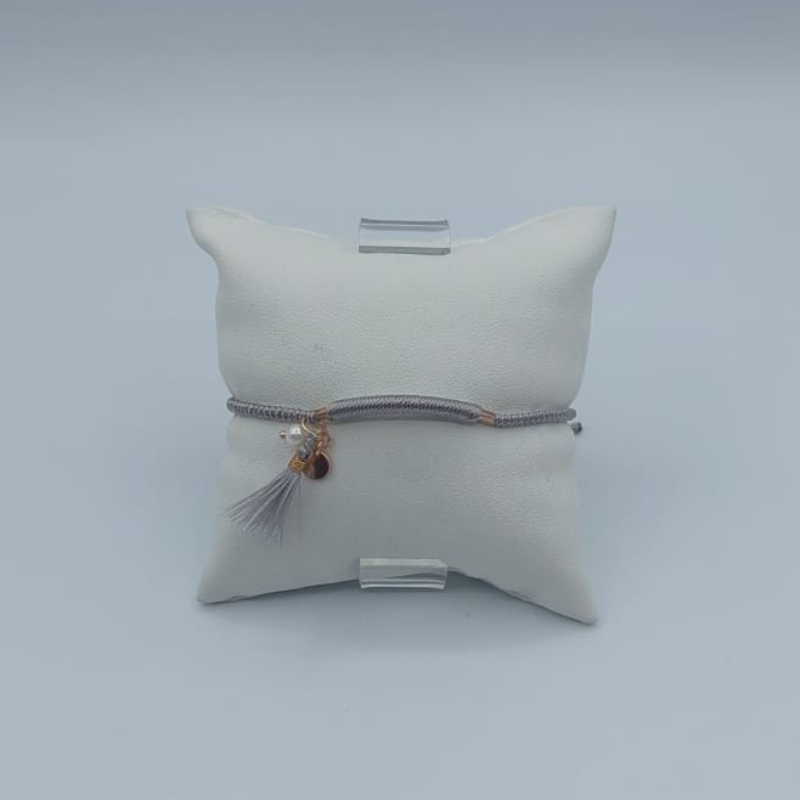 Pulsera De Hiko Con Pompon Y 1  Gris Con Perla