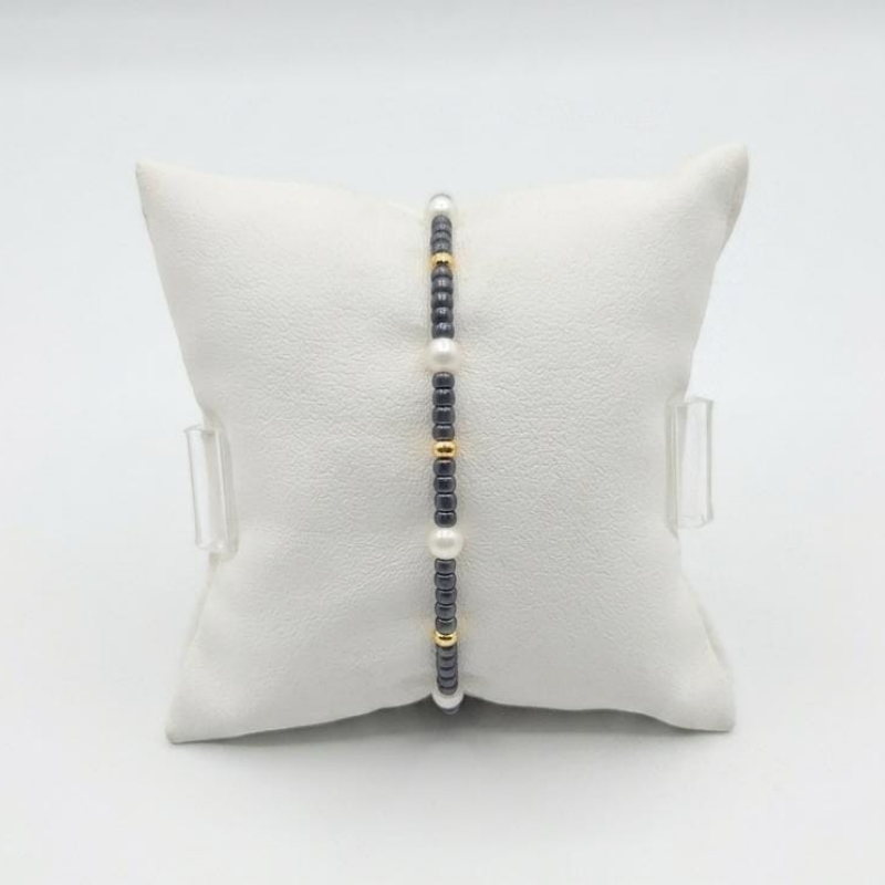 Pulsera Hilo Negro, Perlitas Intercalada