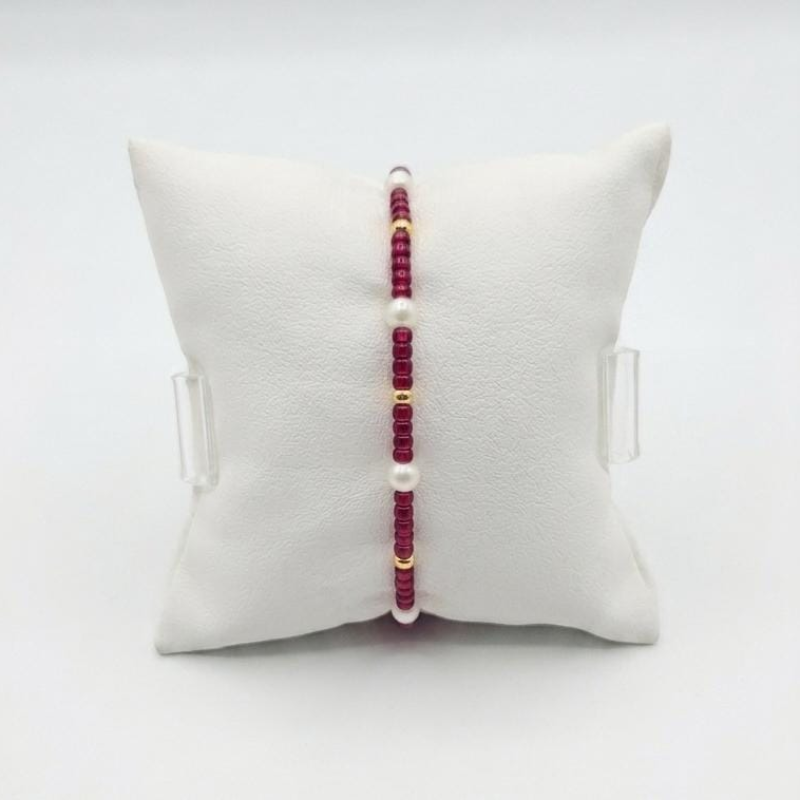 Pulsera De Hilo Con S Separadas Rojo Con Perla
