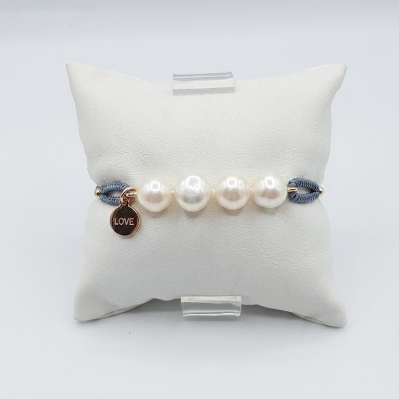 Pulseras Hilo Gris Perlas Juntas