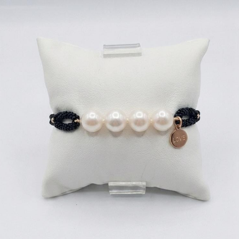 Pulsera Hilo Negro, Perlas Juntas