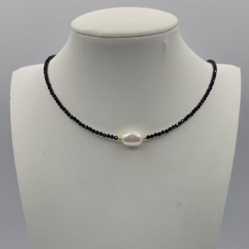Collar ajustable cristal negro 1 perla