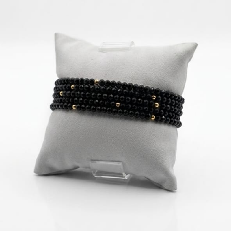 Set de 5 Pulseras Elasticas Cristal Negro