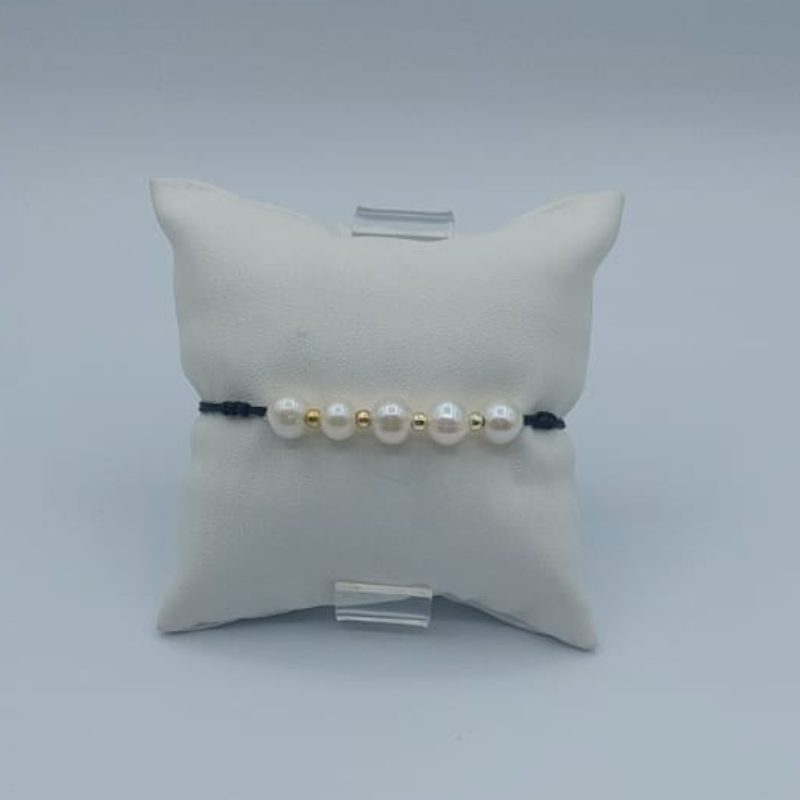 Pulsera Hilo Negro S Juntas Con Perla