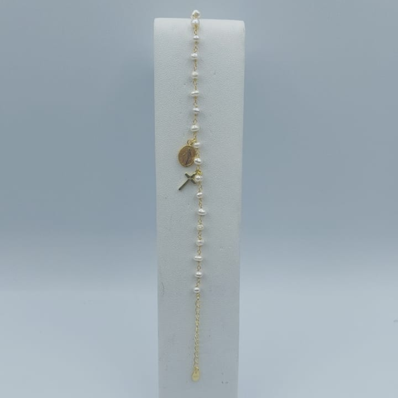 Pulsera  V.M Mas Cruz Con Perla