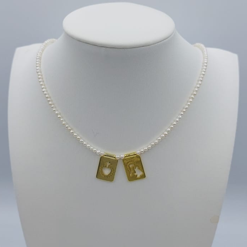 Collar  S Escapularios Plane Dorado O Plateado Con Perla