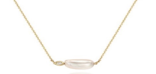 Collar  Chata Pieza Dorada Facetada Con Perla