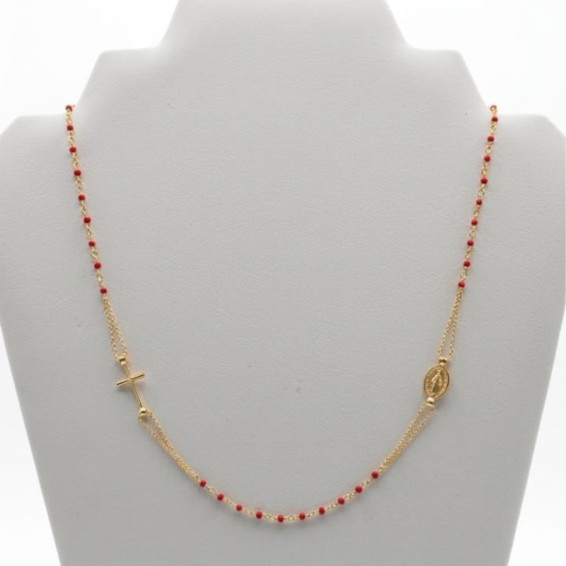 Collar Cristal Rojo V.M. Dorado Mas Cruz