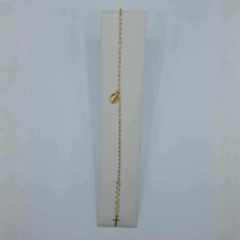 Pulsera balin dije V.Milagrosa pequen̈a dorada, cruz