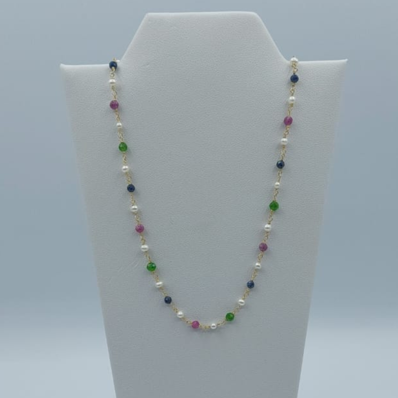 Collar ,Esmeralda Y Rubi Con Perla