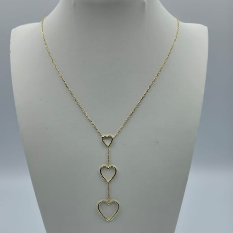 Cadena tipo corbata 3 corazones abierto