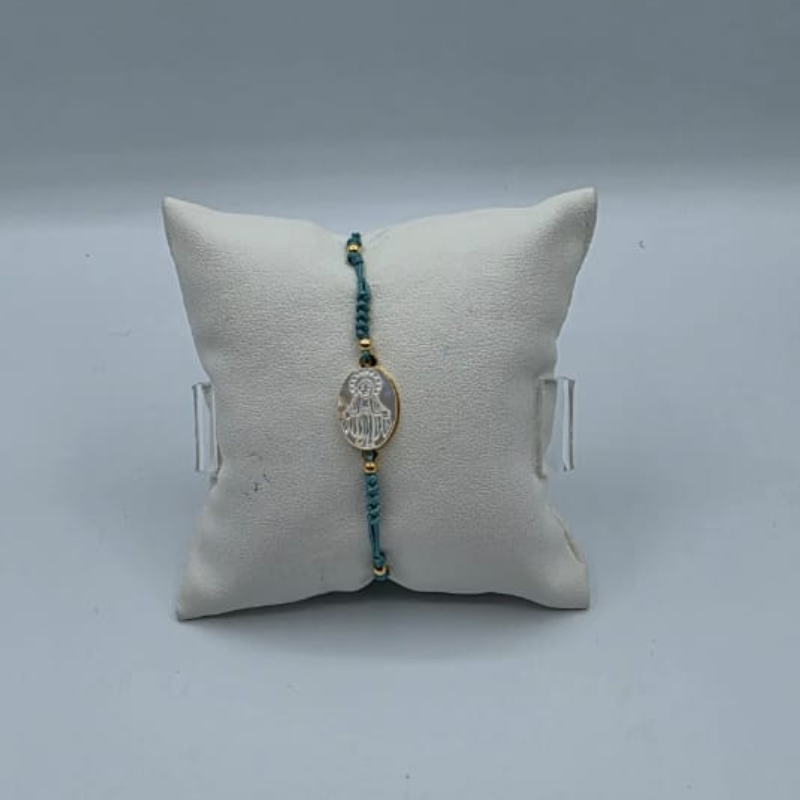 Pulsera hilo turquesa, medalla V.Milagrosa nacar 10x14mm