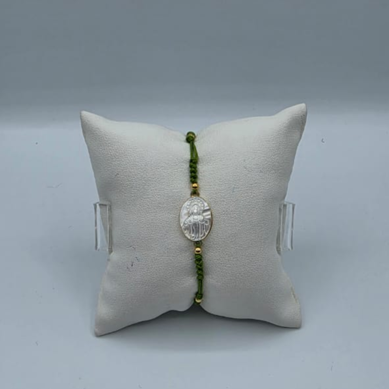 Pulsera hilo verde, medalla V.Milagrosa nacar 10x14mm