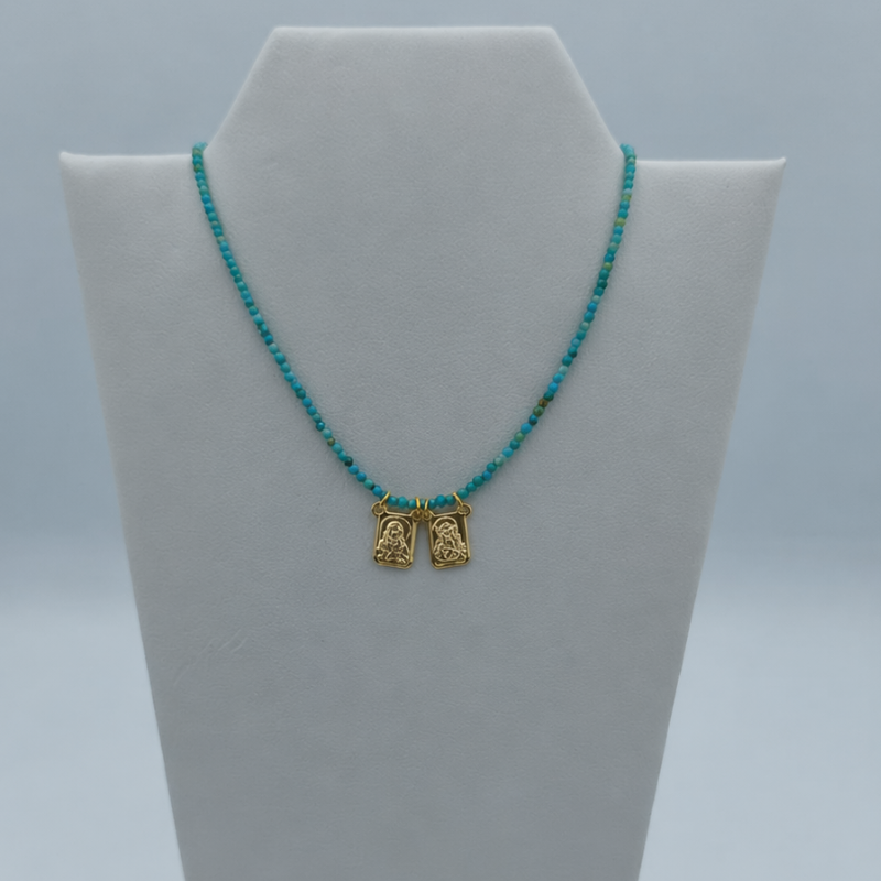 Collar Turquesa Escapulario Mini Dorado