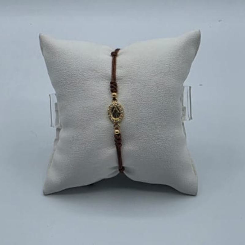 Pulsera hilo marron, dije V.Milagrosa circon 8x11mm