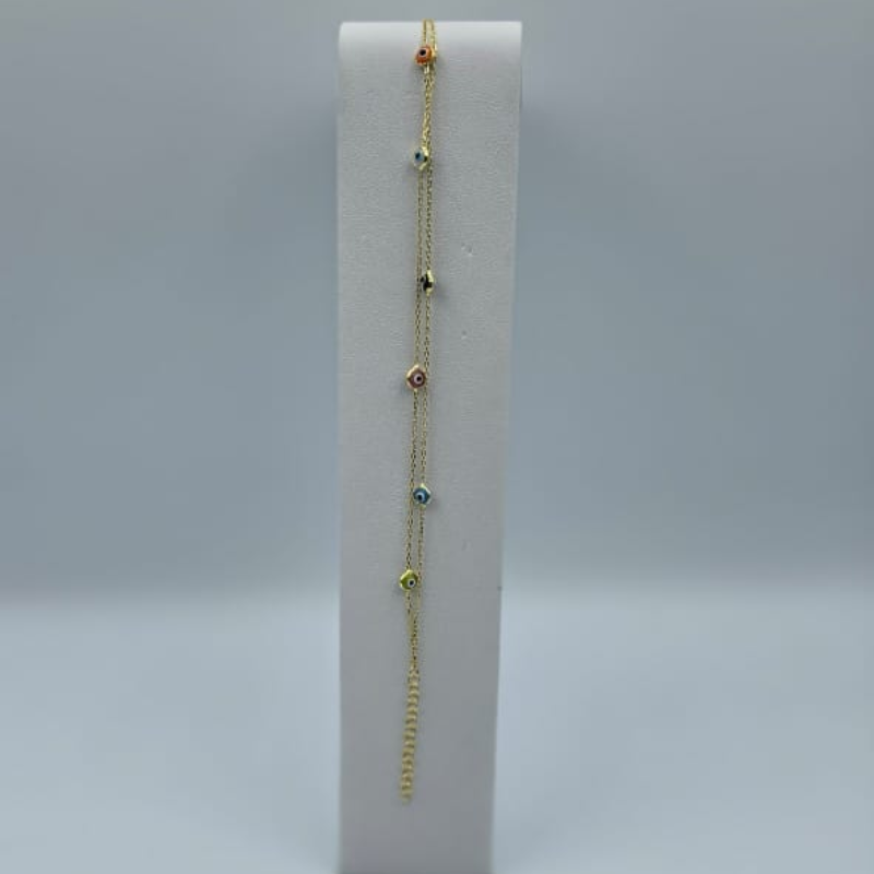 Pulsera cadena doble, dijes ojitos
