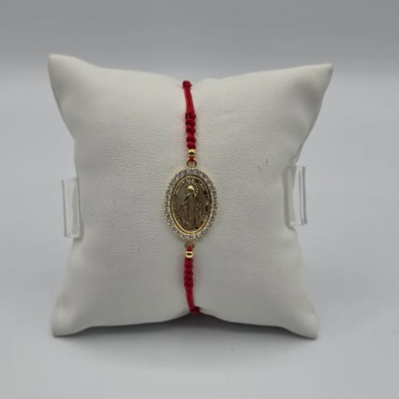 Pulsera hilo rojo, medalla V.Milagrosa dorado y circon 14x24mm