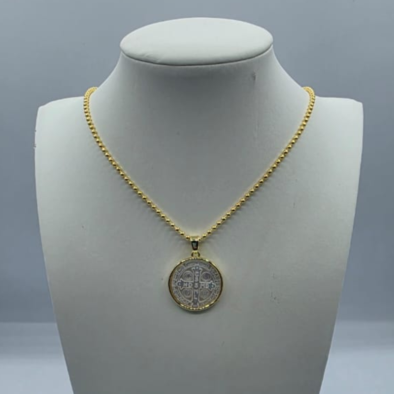 Cadena Militar medalla San Benito engastado nacar 20mm