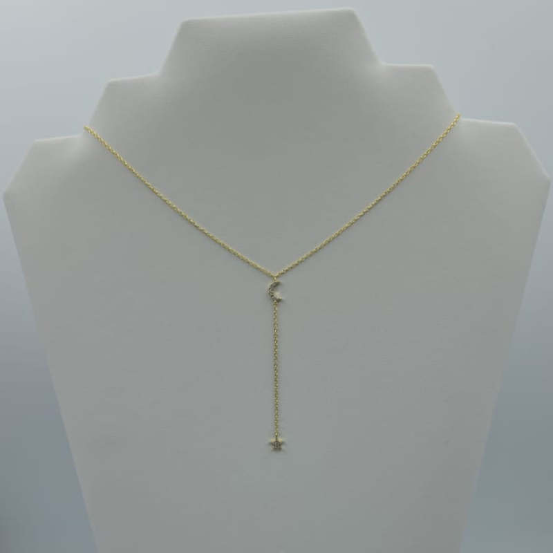 Cadena tipo cirbata luna y estrella circon dorado