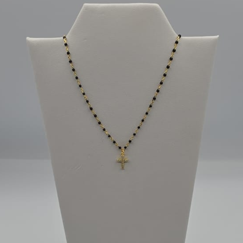 Cadena Enamel negro, dije cruz circon mini