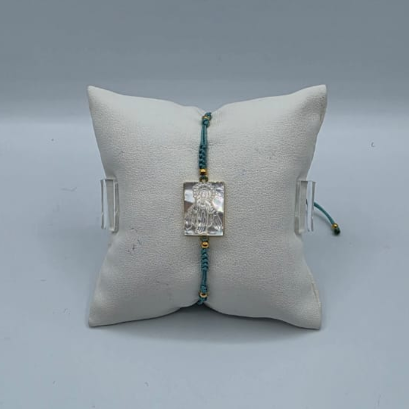 Pulsera hilo turquesa, medalla V.Milagrosa nacar 12x14mm